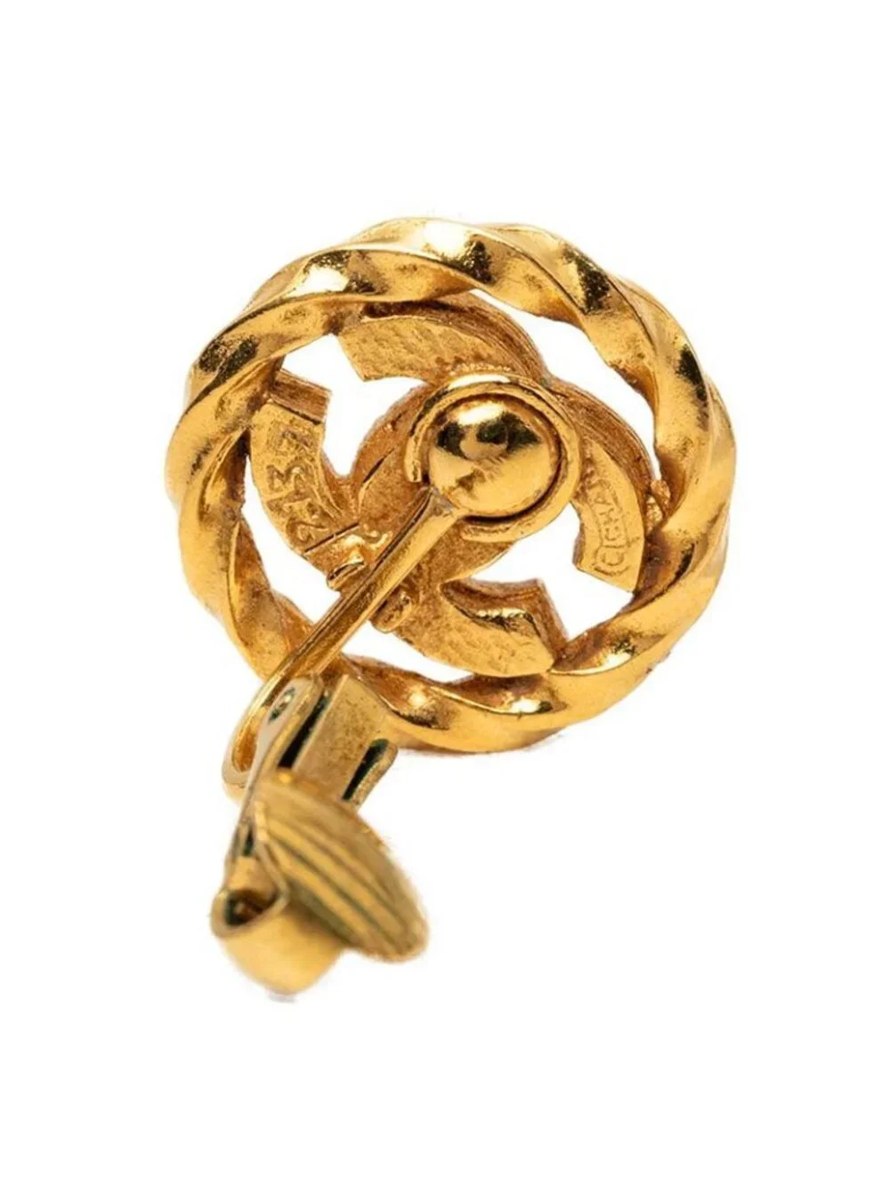 Chanel CC Logo Round Earrings Gold Plated Rhinestone